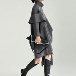 Casual Long Sleeves Loose Solid Color High-Neck Shawl&Sweater Dresses Two Pieces Set