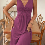 A-Line High Waisted Knot Pleated Solid Color Split-Joint Deep V-Neck Mini Dresses