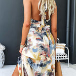 Printed Adjustable Tie Backless Maxi Dress