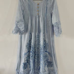 A-Line Long Sleeves Flower-Embellished Buttoned Contrast Color Split-Joint V-Neck Midi Dresses