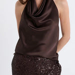 Chic Halter Cowl Neck Sleeveless Satin Top