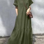 A-Line Loose Solid Color Split-Joint V-Neck Maxi Dresses