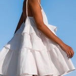 A-Line High Waisted Backless Layered Pleated Solid Color Spaghetti-Neck Mini Dresses