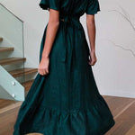 RUFFLED EDGE OFF SHOULDER MIDI DRESS