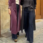 Velvet Puff-Sleeve Stand-Collar Long Coat