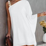 Batwing Sleeves Loose Color-Block Hollow Printed One-shoulder Mini Dresses Short Dresses
