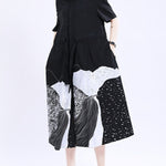 Loose Short Sleeves Contrast Color Drawstring Printed Tied Waist Lapel Midi Dresses Shirt Dress