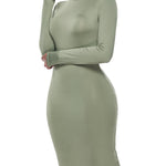 Bodycon Long Sleeves Solid Color High Neck Maxi Dresses