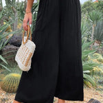 women's casual wide leg cotton and linen high waist trousers