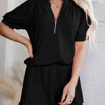 Women's Casual Puff Sleeve Top and Ruffle Shorts Set