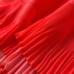 Flared Sleeves Loose Belted Contrast Color Pleated Midi Dresses