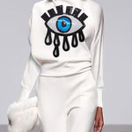 Long Sleeves Loose Applique Embroidered Figure Printed Mock Neck T-Shirts Tops