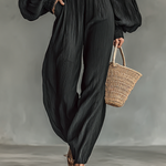 Women's Off-the-shoulder Long-sleeved Pleated Fabric Jumpsuit