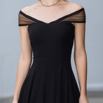 Off-Shoulder Mesh Trim A-Line Midi Dress