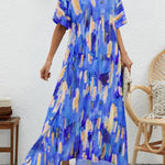 Elegant V-Neck Printed High Waist Loose Swing Dress