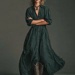 Women's Plaid Long Sleeve Shirt Maxi Dress
