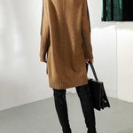 Loose Long Sleeves Contrast Color Half Turtleneck Sweater Dresses