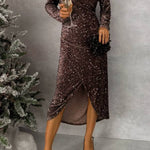 CHOCOLATE SEQUIN MIDI DRESS