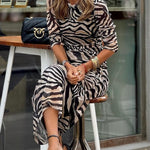 Natural Beauty Mesh Zebra Print Ruched Stretch Maxi Dress