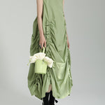 Irregular Clipping Loose Solid Color Round-Neck Midi Dresses