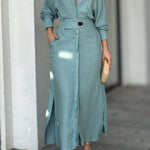 Waist long sleeve irregular shirt dress