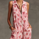 Retro Pink Heart Chiffon Sleeveless Wide-Leg Jumpsuit