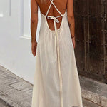 Sexy Print Frenulum Backless V Neck Dresses