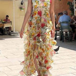 Spaghetti Strap Floral Print Tiered Slit Maxi Dress