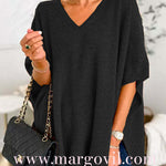 Chicest V Neck Loose Fit Solid Poncho Sweater