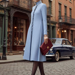 A-Line Bodycon Asymmetric Pleated Pockets Solid Color Split-Joint Stand Collar Midi Dresses