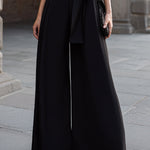 One-Shoulder Draped Halter Wide-Leg Jumpsuit