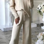 Casual High-neck Knitted Wide-leg Pants Two-piece Suits