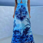 Vacation Blue Suspender Print Dress
