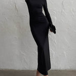 Bodycon High Waisted Backless Solid Color Round-Neck Maxi Dresses