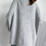 Stretch Mohair-Blend Balloon Sleeves Loose Solid Round-Neck Sweater Tops