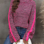 Casual Long Sleeves Loose Contrast Color Half Turtleneck Sweater Tops