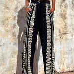 Casual Geometric Print Patchwork Loose Mid Waist Harlan Patchwork Bottoms
