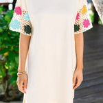 White Floral Crochet Splicing Sleeve T-shirt Dress