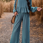 Temperament casual suit solid color long-sleeved top loose trousers
