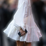 Puff Sleeves Buttoned Solid Color Split-Joint Lapel Mini Dresses Shirt Dress