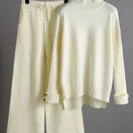 Urban Long Sleeves Solid Color Half Turtleneck Sweater Tops & Wide Leg Pants Two Pieces Set