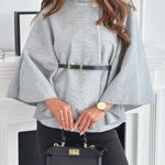 Elegant Moment Woolen Button Turtleneck Belted Oversized Cape