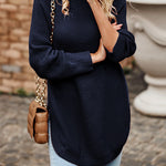 Irregular Hem Side Split Loose Pullover Turtleneck Sweater