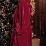 Red Square Neck Tie Back Ribbed Velvet Babydoll Dress