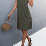 A-line Loose Pleated Solid Color Split-Joint V-neck Midi Dresses