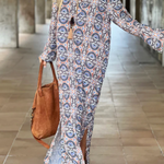 Slit Printed Loose V-Neck Long Dress