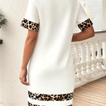 Bodycon Loose Contrast Color Leopard Split-Joint Round-Neck Mini Dresses