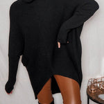 Perfect Winter Walks Knit Turtleneck High-low Hem Loose Midi Sweater