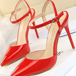 Belt Buckle Pointed-Toe Shiny Split-Joint Pumps Sandals