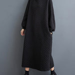 A-Line Long Sleeves Hooded Quilted Split-Side Midi Dresses